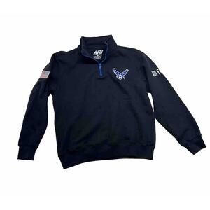 Armed Forces Gear Air Force Wings Quarter Zip Fleece Sweatshirt Mens L Black